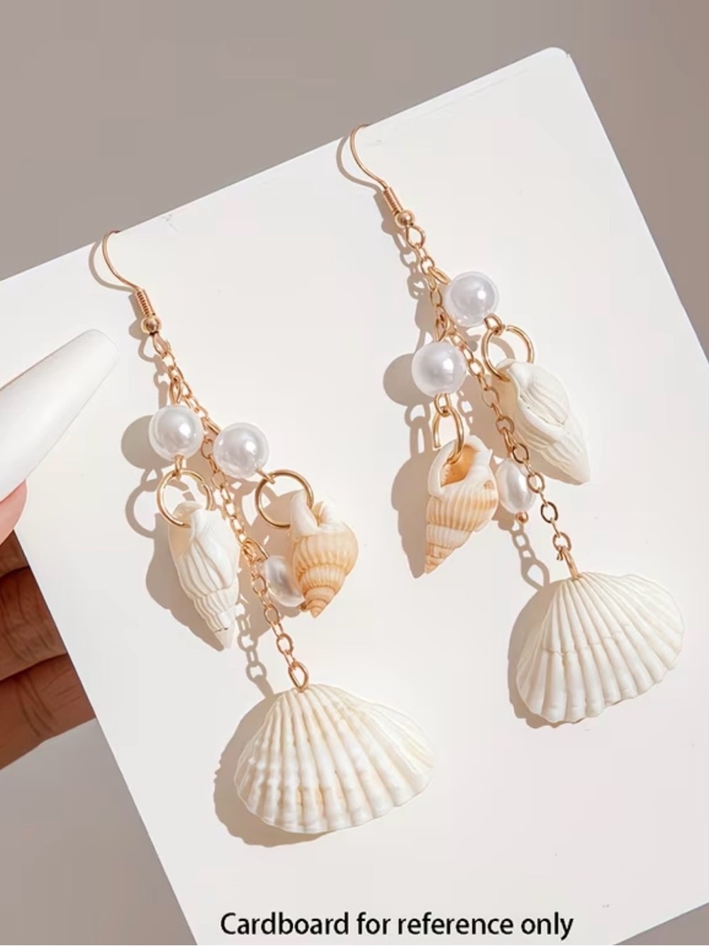 Gold-Tone Seashell Drop Earrings with Pearl Accents